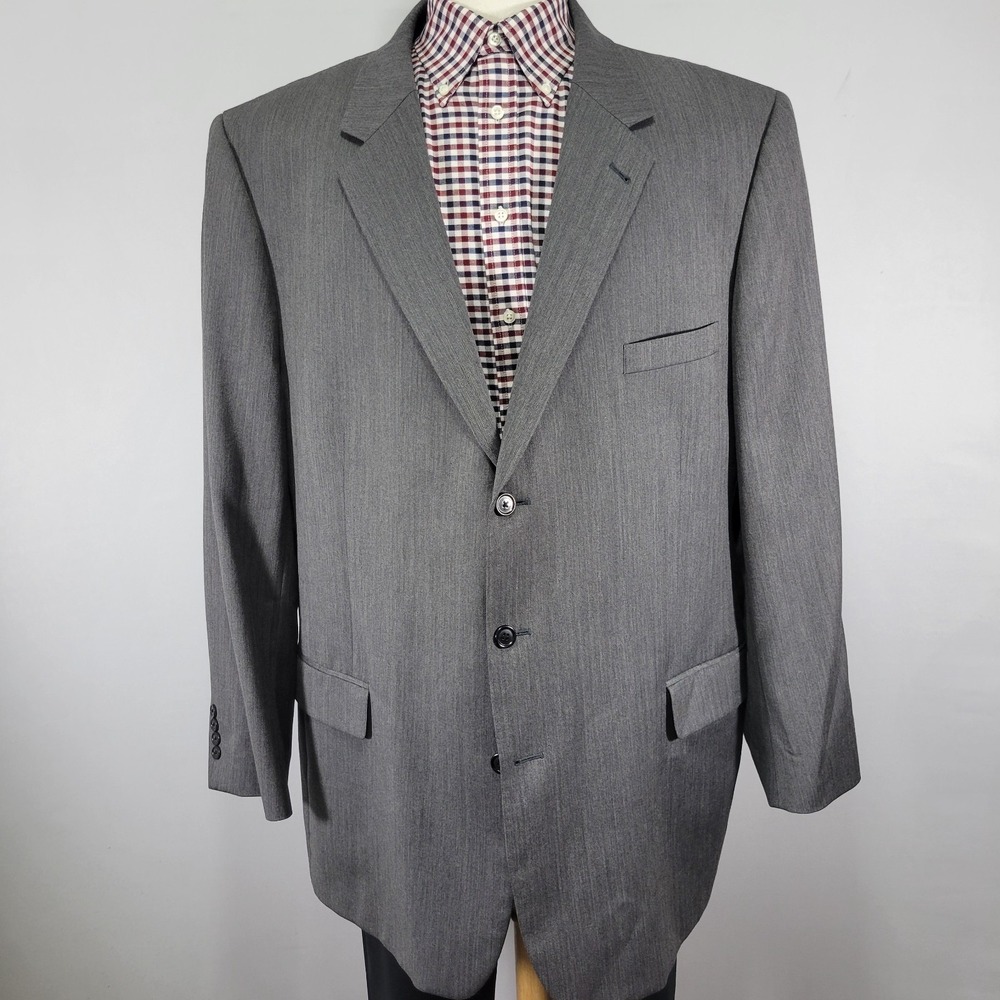 JOS A BANK Men's Sport Coat Blazer Three Button Gray Herringbone Wool 52L
